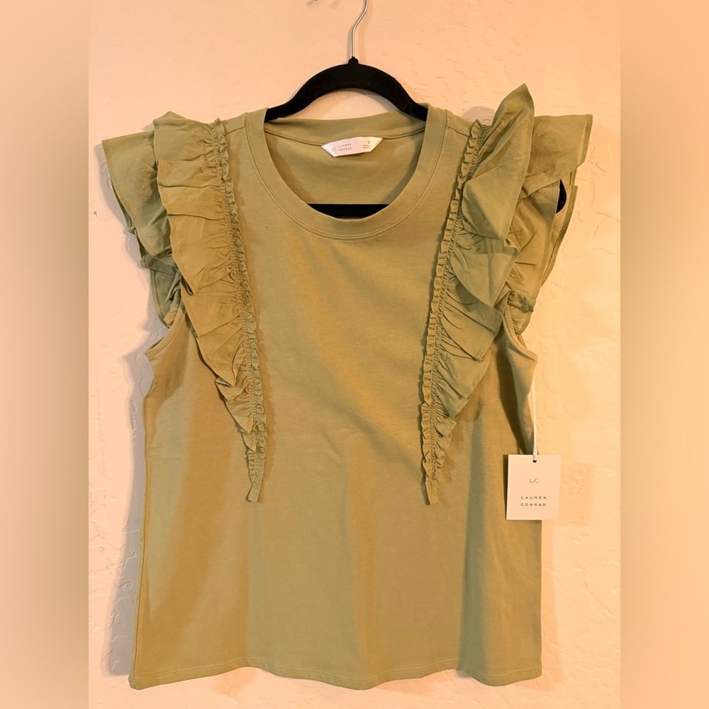 LC Lauren Conrad Olive Ruffled Top